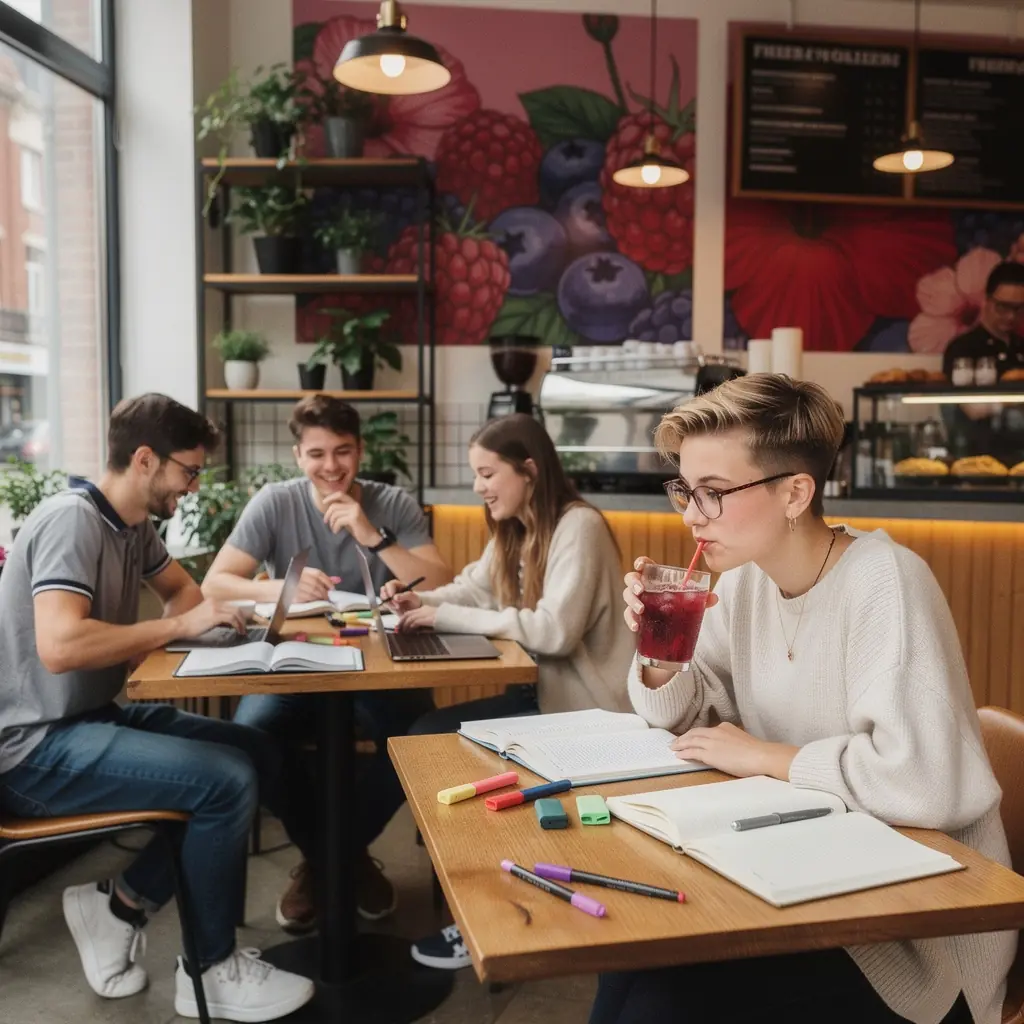 Gros plan sur des baies fraГ®ches mГ©langГ©es Г  des fleurs d'hibiscus, mettant en valeur leur texture juteuse.